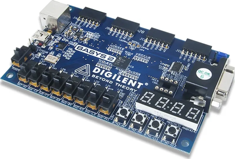 FPGA development board wired up for the VHDL schematic implemented in this project.