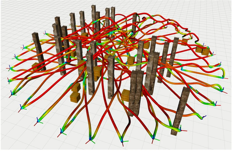 Several quadrotors exchanging trajectories in flight to cross a shared workspace without collisions.