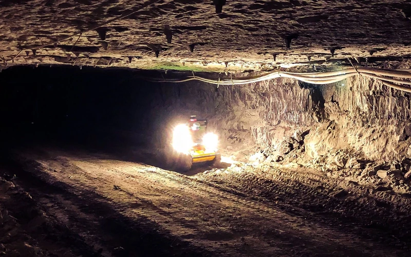 A robot carrying a lidar payload 275 metres underground in a West Virginia mine.